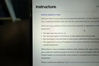 Two thirds of a laptop screen showing Instructure's statement on their website.