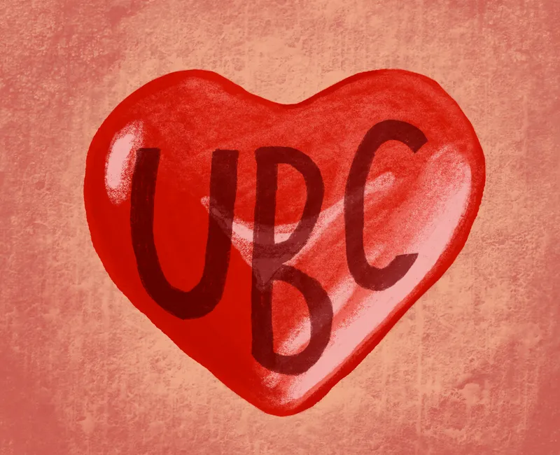 A red heart that reads UBC.