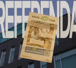 Edited photo featuring the poster for the vote yes campaign.