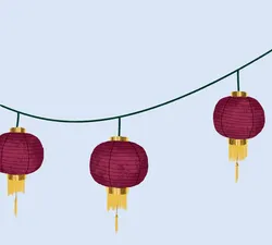 An illustration of red Chinese lanterns hanging from a black line