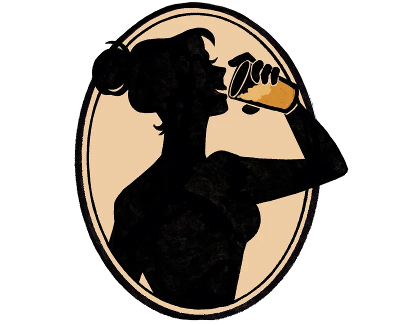 An illustration of a silhouette of a person drinking beer.