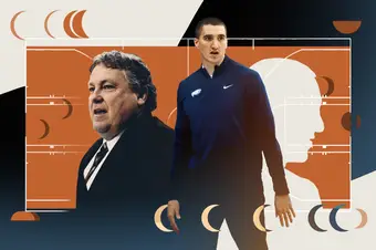 Collage of UBC former Men's Basketball coach Kevin Hanson on the left, and new head coach Phil Jalalpoor on the right.