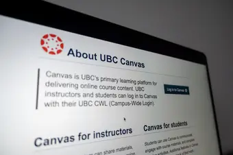 A computer screen displaying UBC's 'about Canvas' webpage.