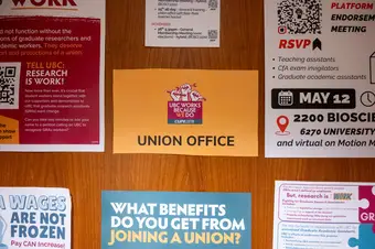 A photo of a CUPE 2278’s poster board outside their office at Thea Koerner House.