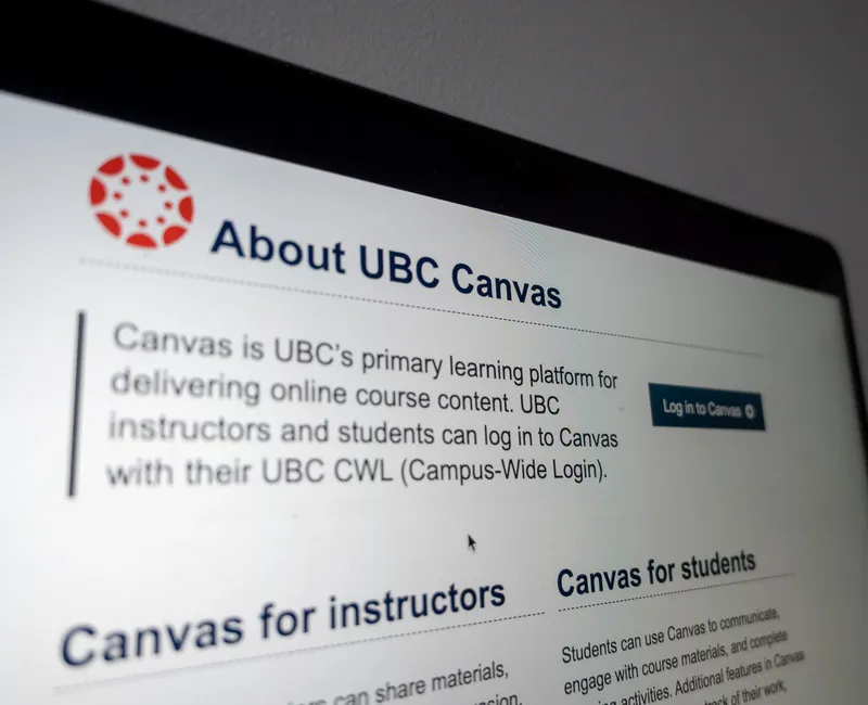 A computer screen displaying UBC's 'about Canvas' webpage.