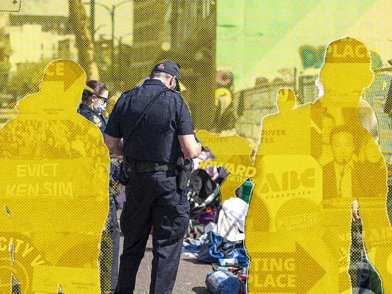 Collage illustration representing the Vancouver public safety plebiscite questions