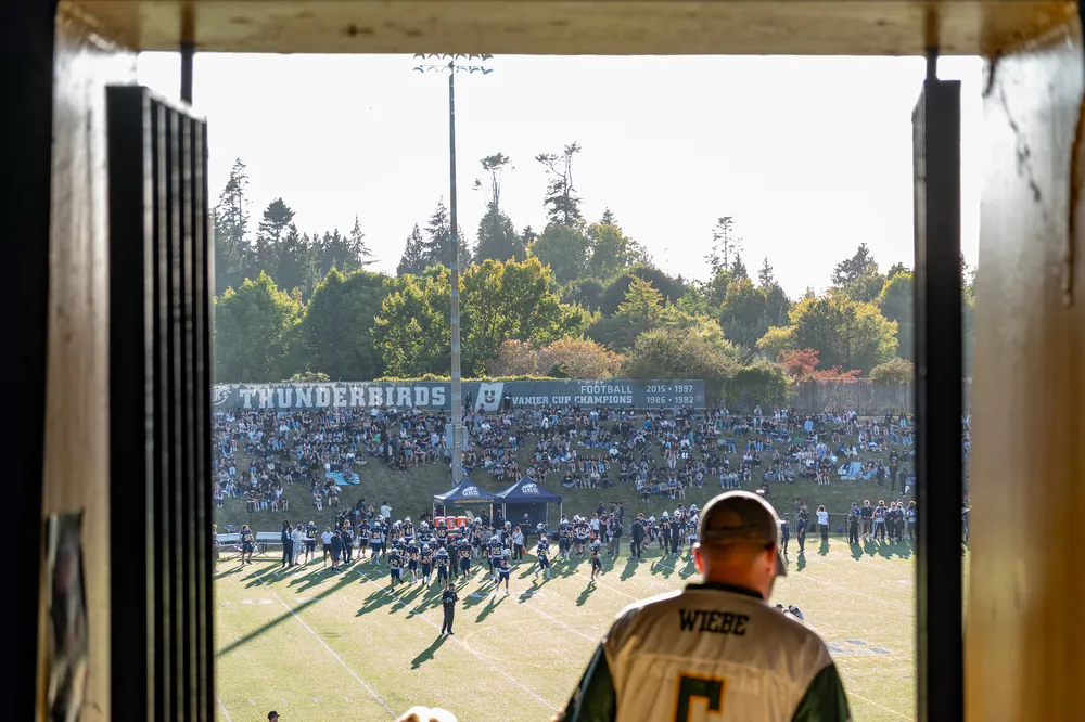 The view from the stands as UBC players take the field to kickoff this year’s Homecoming game against the Regina Rams.