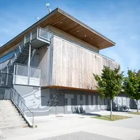 A photo of the National Soccer Development Centre's field house, located adjacent to the centre's five fields.