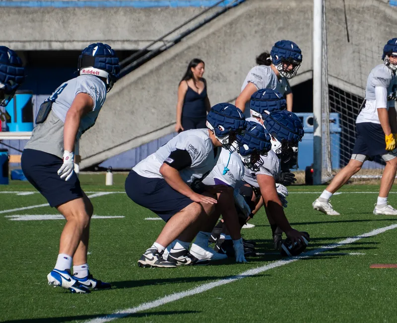 The offence lines up in practice at Thunderbird Stadium