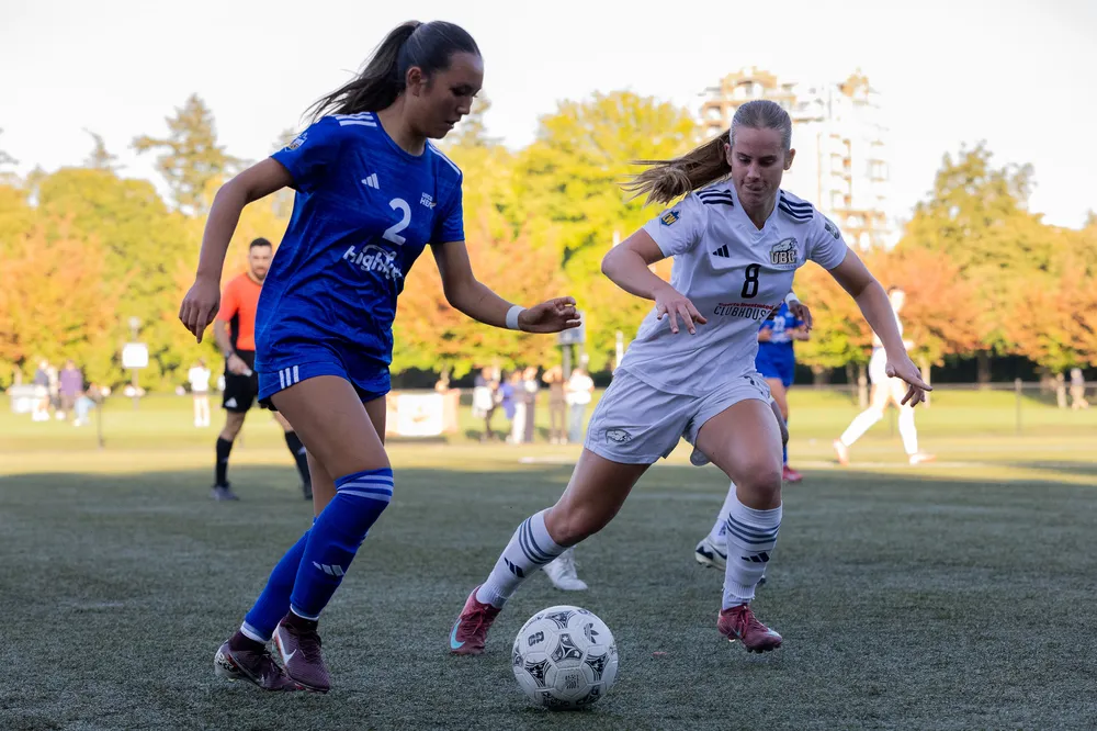 Harrison defends against an attacking UBCO player.