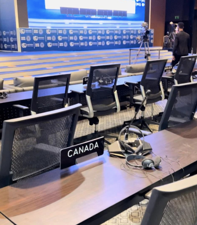 Canada's seat in one of the plenary meeting rooms.