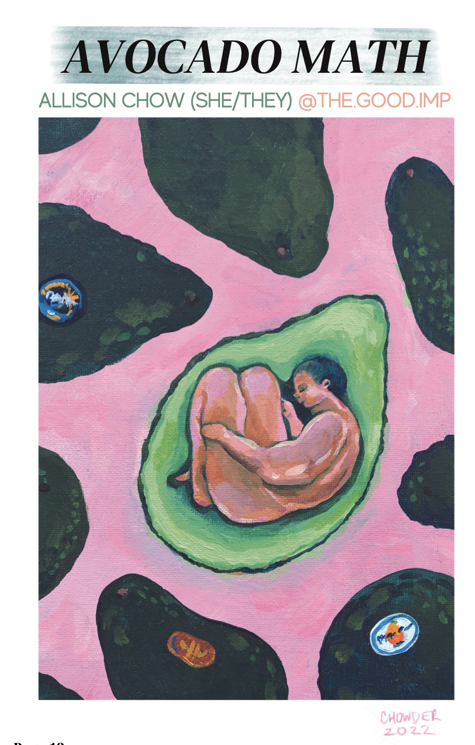 “Avocado Math” by Allison Chow incorporates an element of guilt into her portrayal of solastalgia