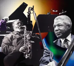 Collage of Darius Johns, Buster Williams, and Myra Melford.