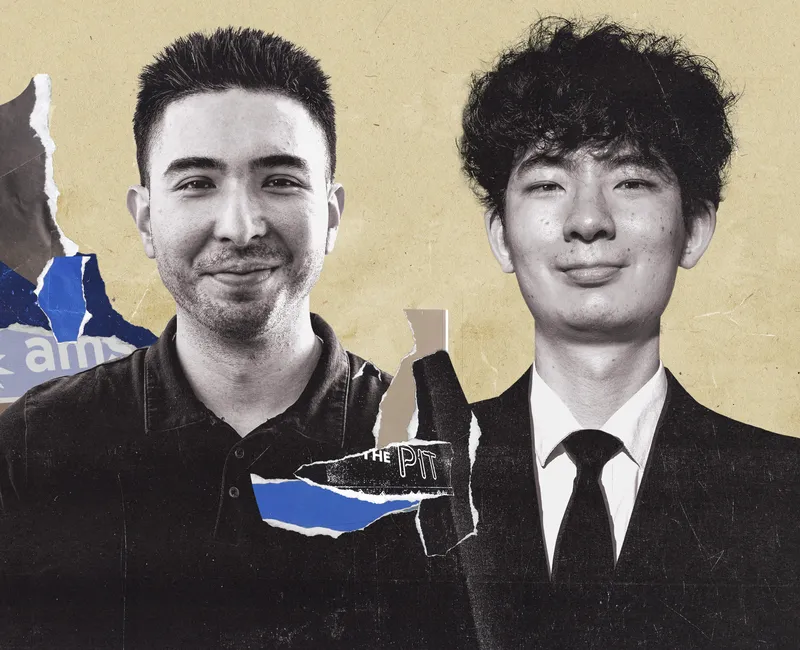Collage of Matthew Ma Renzitti and Chengwei Hu, with scrap paper highlighting Renzitti.