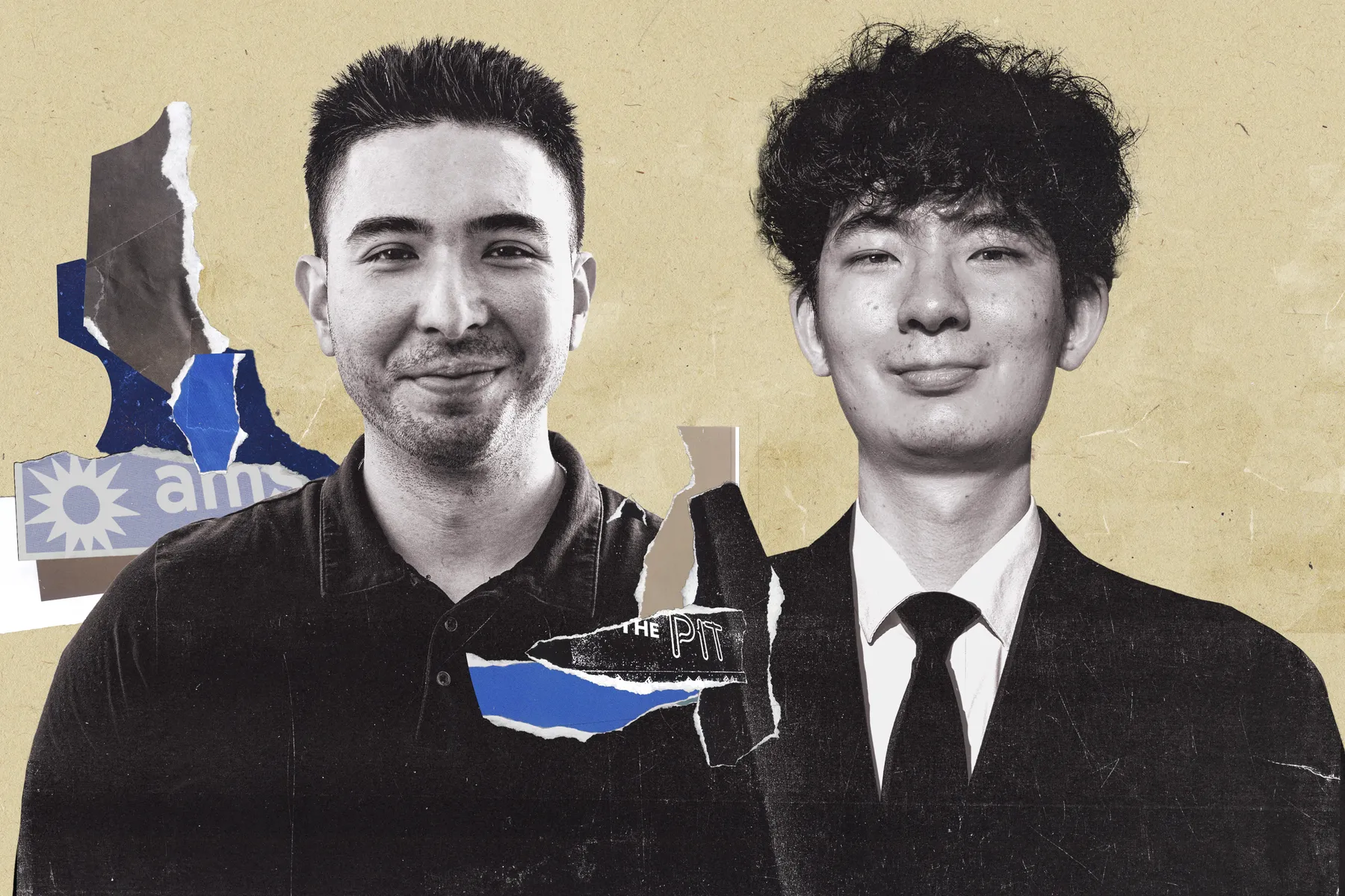 Collage of Matthew Ma Renzitti and Chengwei Hu, with scrap paper highlighting Renzitti.