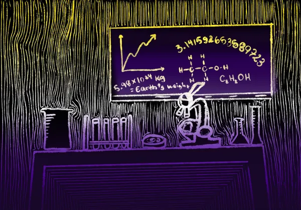 An illustration of a lab in the colours of the non-binary flag.
