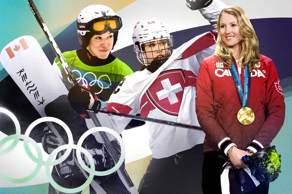 Collage of players Alexa Loo, Vanessa Schaefer, and Ashleigh McIvor, who participated in the Winter Olympics.