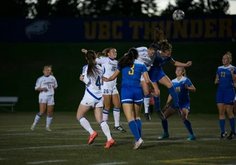 Womens soccer vs uvic fight over corner kick