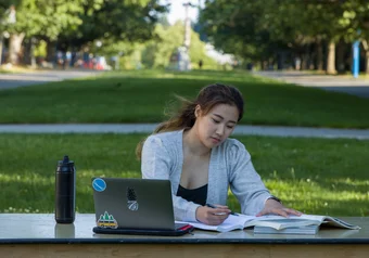 studying on main mall