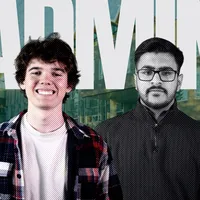 Edited photo featuring William Sparks and Lokesh Sandhu. Only William Sparks is in colour. The text "ADMIN" is in white behind them.