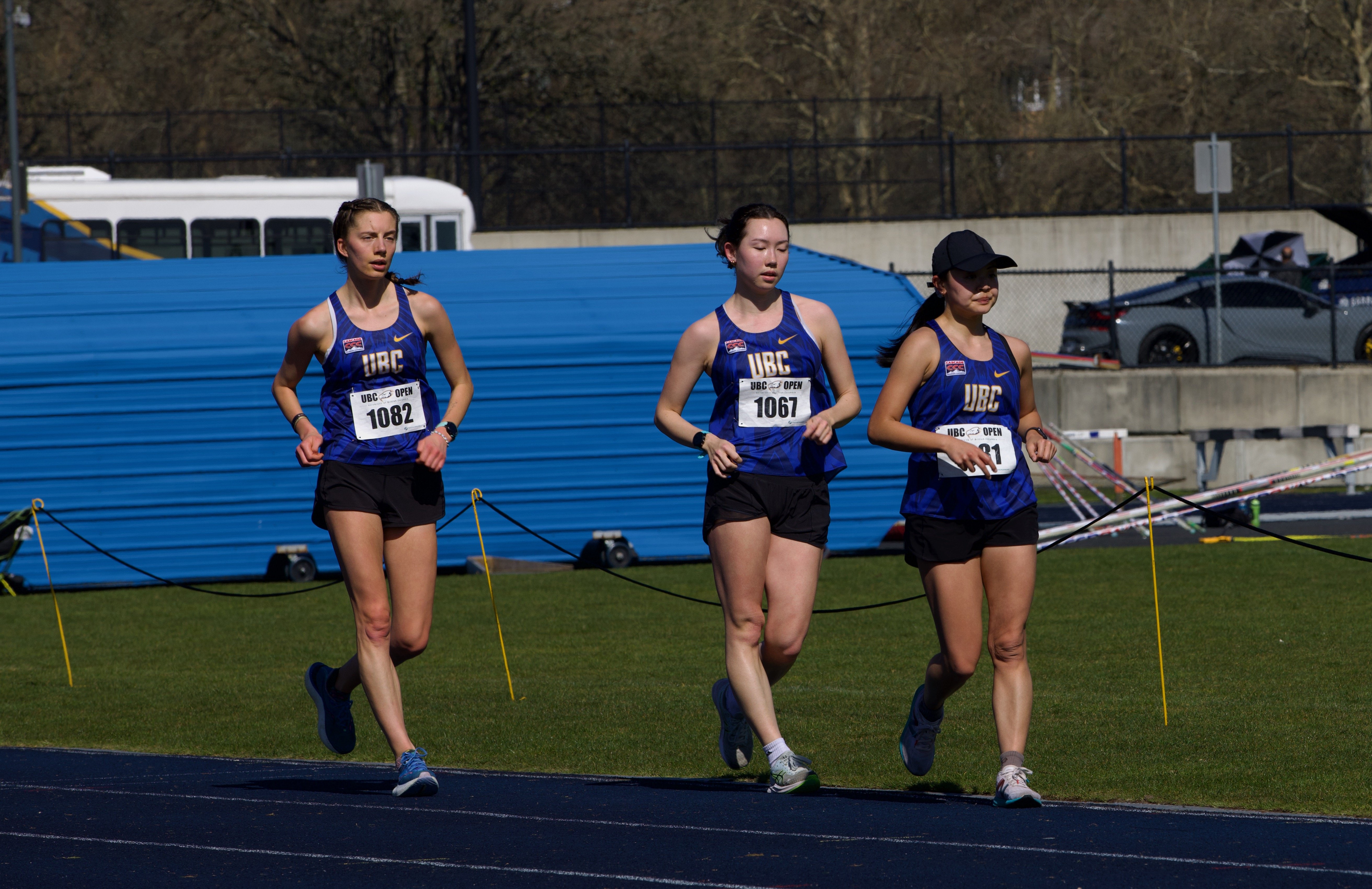 UBC women's race walkers from left to right: Olivia Lundman, Cassidy Cardle and Joean Lu.