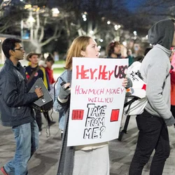 Tuition Trek protests against increases to campus residence and international student fees., November 2014