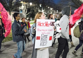 Tuition Trek protests against increases to campus residence and international student fees., November 2014