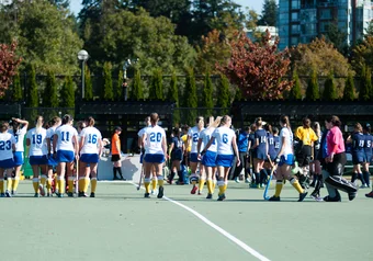 UBC Field hockey walks off at the end of a victory against Uvic, 8 October 2017.