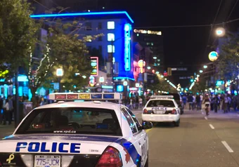 Vancouver Police on granville strip. For article about UBC footballer who was tasered