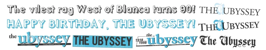 Ubyssey logos from 1918 to 2008.