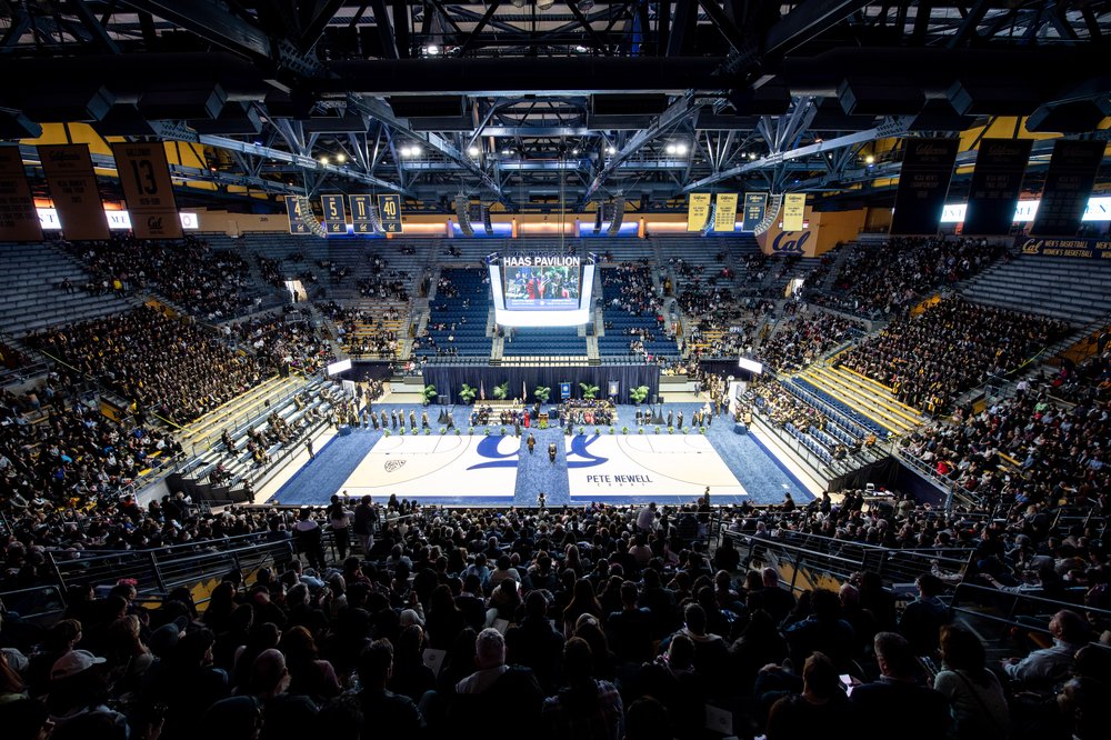 A wide shot of the graduation in Haas Pavilion in December 2022.