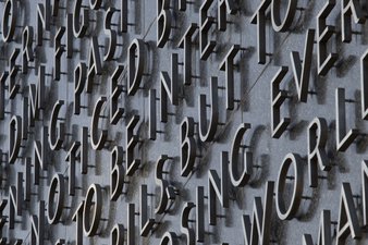 Image of words on facade of Berkeley Law building