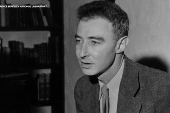 Black and white photo of J. Robert Oppenheimer