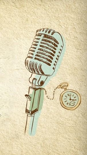 image of microphone and clock