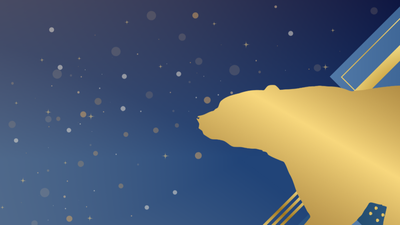 Side golden bear with blue background