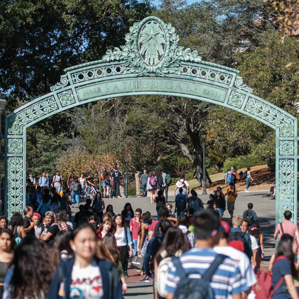 Students entering Sather Gate