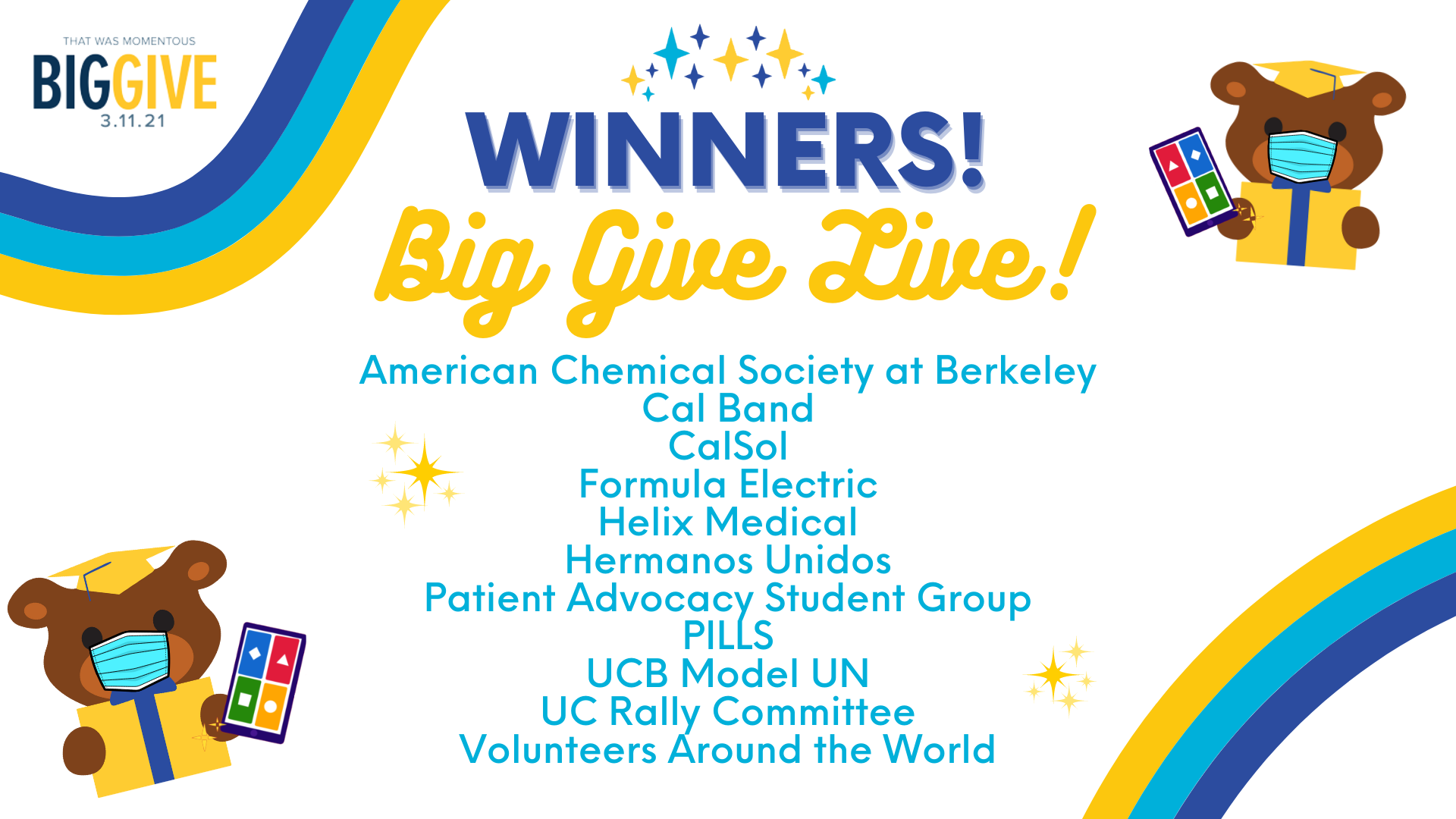 The dozen winners of Big Give Live!