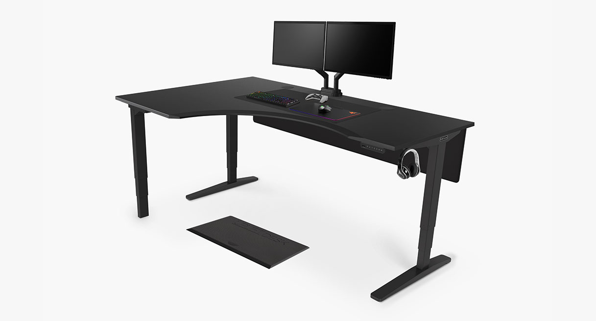 Black Eco Curve UPLIFT gaming desk with a Wire Management Modesty Panel