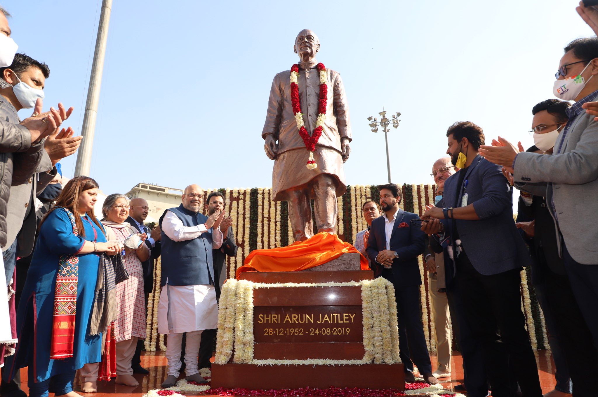 HM Amit Shah unveils statue of Arun Jaitley at Arun Jaitley Stadium