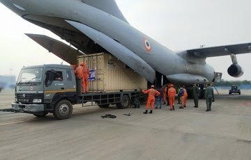 An IAF IL-76 airlifted oxygen containers from Jakarta...