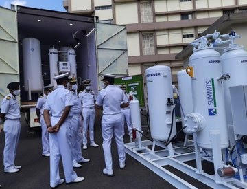 Two Mobile Oxygen Generation Plants, 'Oxygen on Wheels' designed & developed by Naval Dockyard Visakhapatnam were inaugurated by VAdm AB Singh, FOC-in-C of ENC.