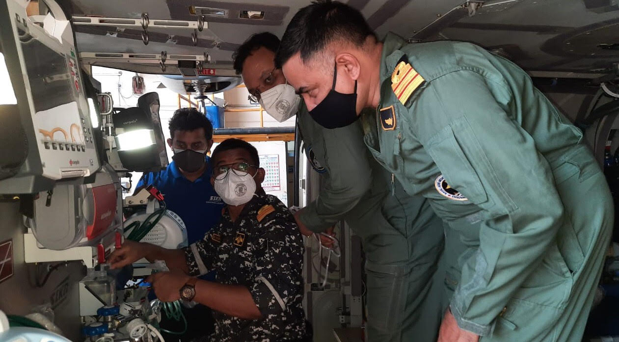 ALH MK III aircraft of Indian Navy fitted with medical ICU