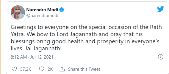 PM greets people on the occasion of Rath Yatra