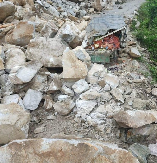 Himachal Pradesh: Due to a landslide, the Chandigarh-Manali National Highway-3 has been blocked, near the Pandoh area of Mandi district; restoration work is underway: Mandi Police.