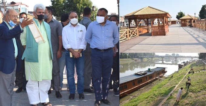 J&K Lieutenant Governor  @manojsinha_  visited the iconic Zero Bridge in Srinagar city and took on the spot assessment of the development & beautification of the Jhelum River on the lines of Sabarmati Riverfront.