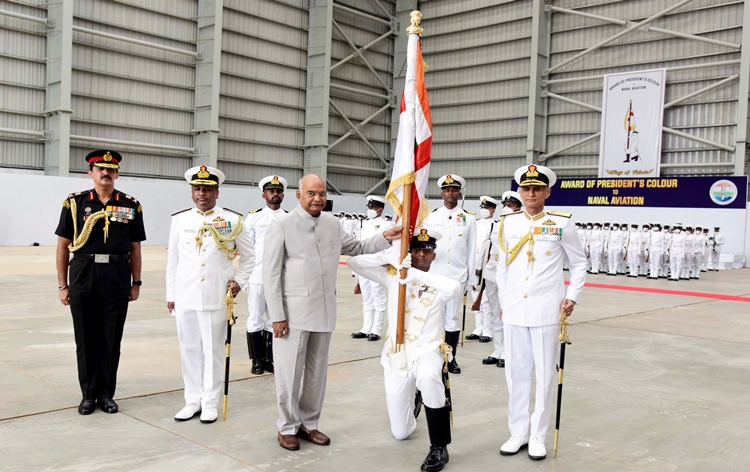 Prez Kovind presents President’s Colour to Indian Naval Aviation at INS Hansa in Goa’s Dabolim