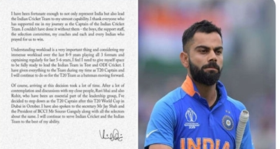 Virat Kohli announces to step down as Captain of T-20 team after World Cup