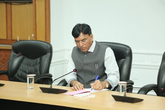 Union Health Minister Mansukh Mansaviya holds a review meeting with six All India Institution of Medical Sciences (AIIMS) hospitals across the country at AIIMS New Delhi.