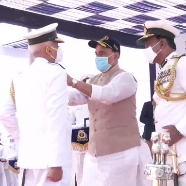 Delhi | Defence Minister Rajnath Singh presents gallantry and meritorious service medals to Indian Coast Guard personnel at the Investiture Ceremony being held at National Stadium Complex