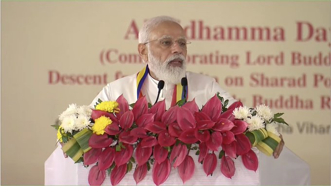 Buddha is the inspiration of the Constitution of India; Buddha's Dhamma Chakra is sitting on the tricolor of India and giving us momentum. Even today, if someone goes to the Parliament of India, then this mantra is definitely seen - ‘धर्म चक्र प्रवर्तनाय’: PM  @narendramodi